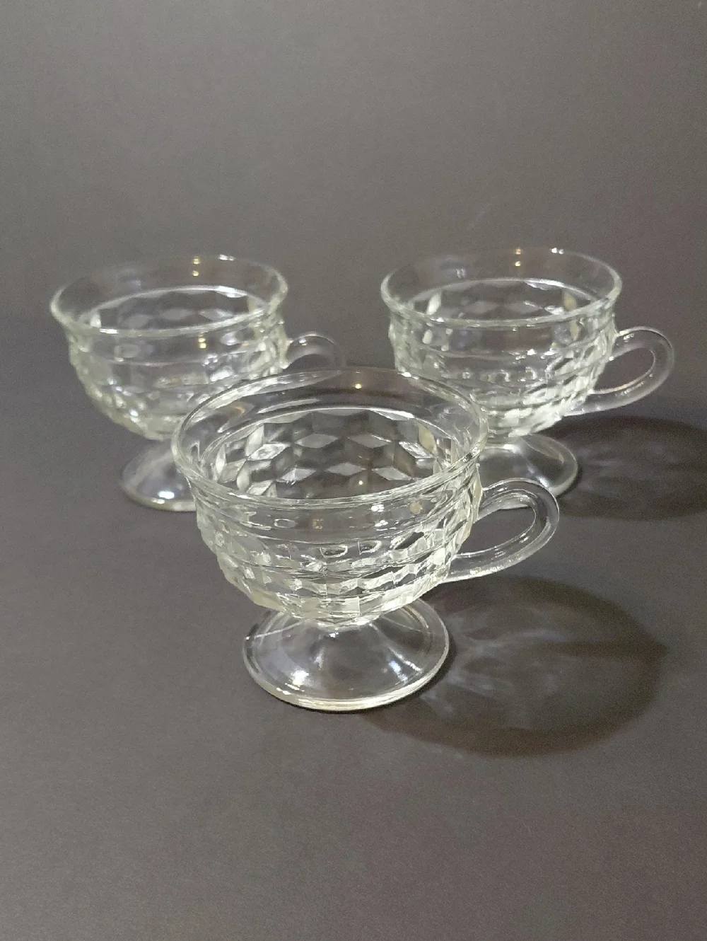 Lot of 3 Vintage Colony/Indiana Glass Whitehall Clear Cubist Footed Punch Cups